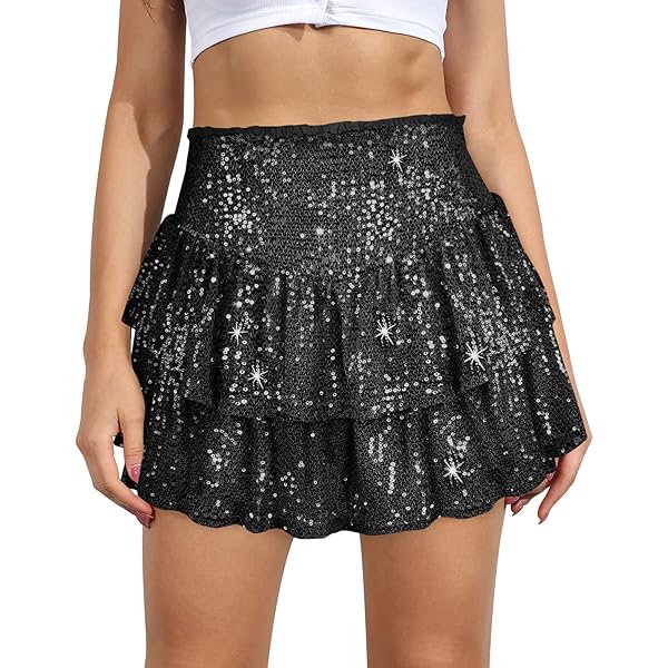 Zaldita Women's Shiny Glitter Sparkly Zipper A-Line Skirts Pleated