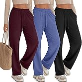 JoyMotion 3 Pack Womens Lounge Pants Wide Leg Drawstring Casual Palazzo Trousers High Waisted Yoga Sweatpants with Pockets