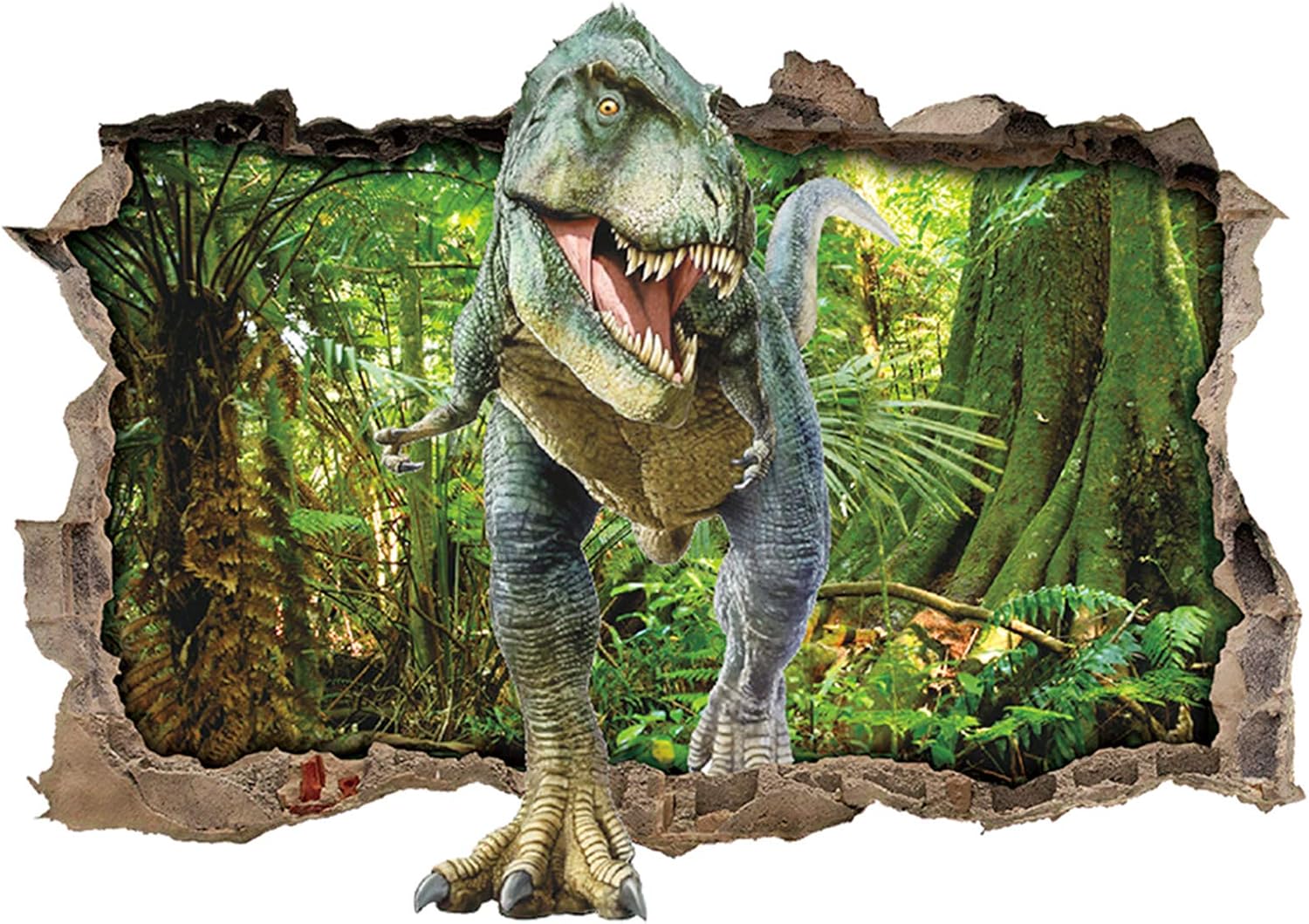 ufengke Dinosaur Forest Wall Stickers 3D Smashed Wall Decals Art Decor for Bedroom DIY, Multicolor