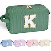 YOOLIFE Travel Makeup Bag - Gifts for Women Initial Letter Cosmetic Bags for Women Girls Green Make Up Bag & Makeup Brush Bag Personalized Teen Girl Gifts Best Friend Birthday Gifts for Women Her K