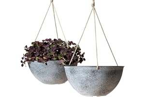 LA JOLIE MUSE Large Hanging Planters for Outdoor Plants - 13 Inch Hanging Flower Pots with Drainage Holes, Set of 2, Rock Grey