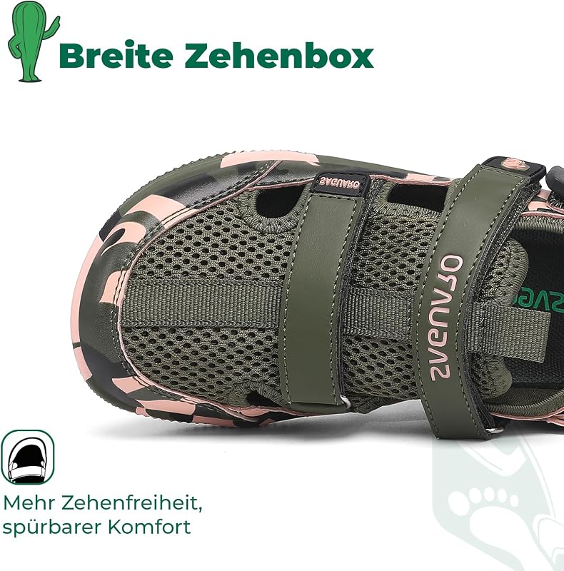 Sandalen Jungen Barfußsandalen Kinder Sommerschuhe Geschlossener Zehenkapper Wassersandalen Klettverschlusses Kindersandalen für Kindergarten Alltag Outdoor Armeegrün, 35
