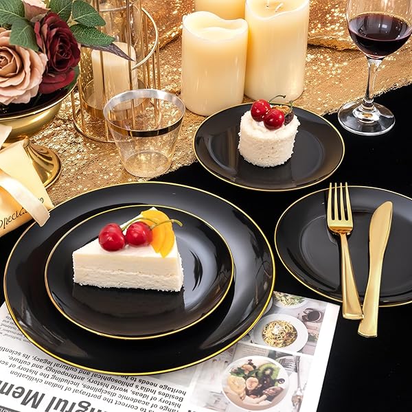 WDF 150PCS CHRISTMAS PLATES PLASTIC DISPOSABLE – 25 GUESTS GREEN PLATES WITH GOLD TREE, CLEAR GOLD CUPS, PERFECT FOR CHRISTMAS PARTIES