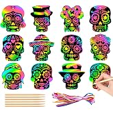 YVAINE 24 PCS Dia De Los Muertos Halloween Scratch Cards, Day of The Dead Magic Sugar Skull Tombstones Scratch Paper Art Kit DIY Sugar Skull Scratch Cards for Day of The Dead Activity Art Project