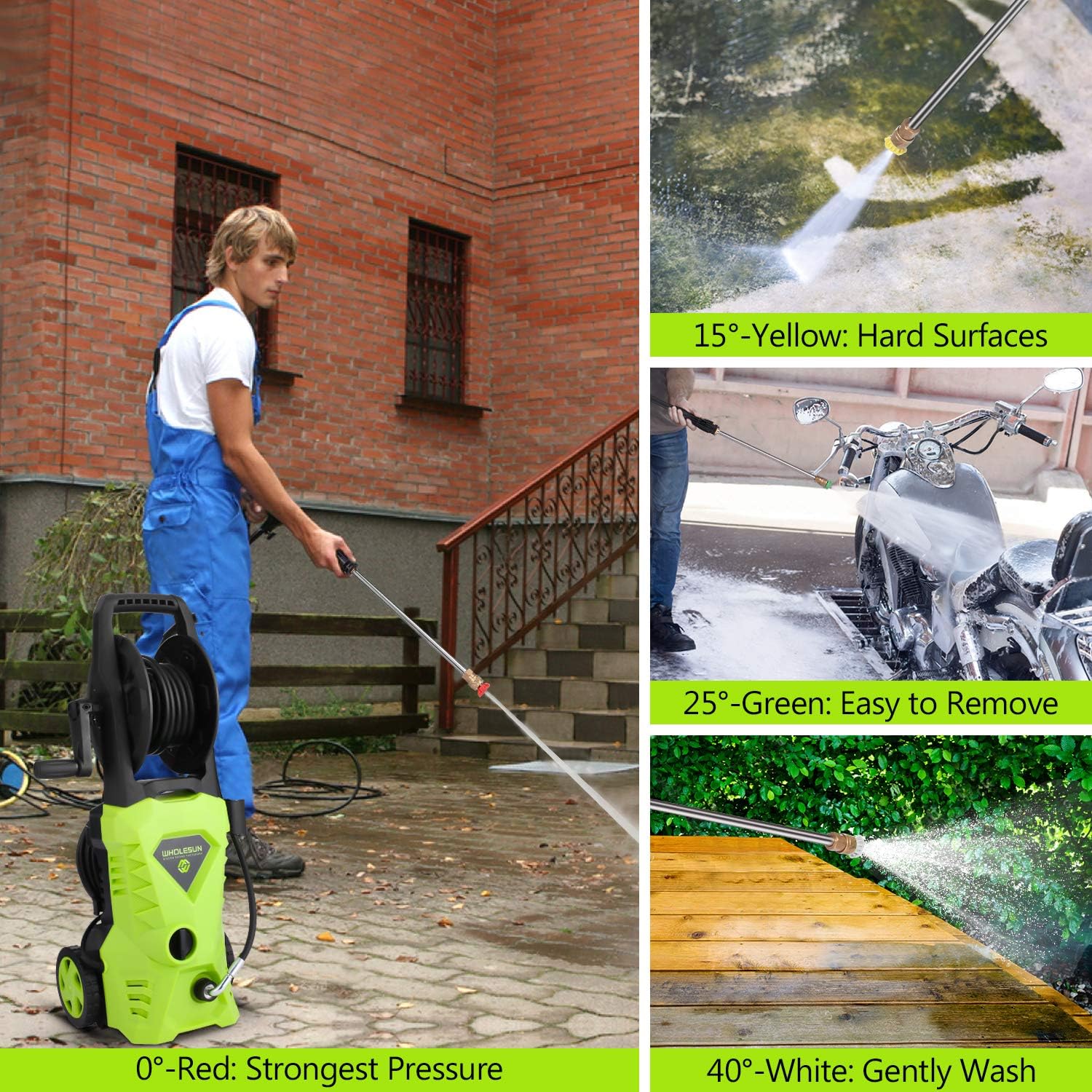 WHOLESUN 3000PSI Pressure Washer Electric 1.8GPM 1600W High Power Washer Machine with Spray Gun & 5 Nozzles (Green) : Garden & Outdoor