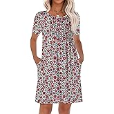 HiMONE Womens Summer Dresses T-Shirt Pleated Dressy Casual Scooped Neck Beach Vacation Dresses XS-2XL