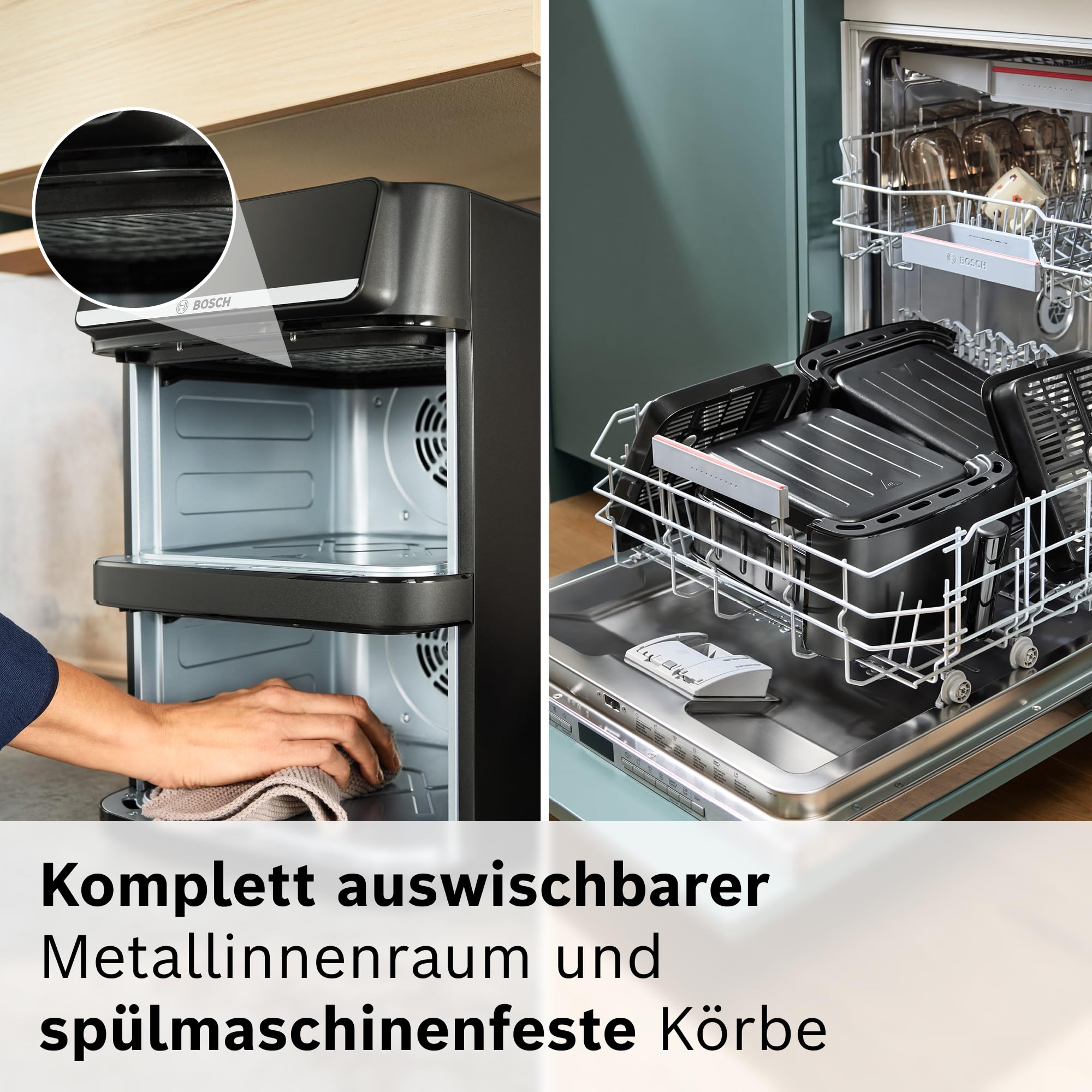Bosch Serie 6 XXL Heißluftfritteuse, 12 L Doppelkammer, platzsparend, 6 Programme, PFAS frei, schwarz, AirFryer Serie 6, MAFD661B0 7