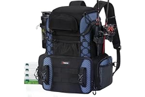 Piscifun Fishing Tackle Backpack with Rod Holders & 4 Tackle Boxes, 42L Outdoor Fishing Bag with Waterproof Rain Cover