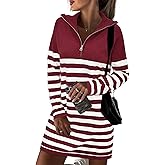Newshows Women's Winter Sweater Dress 2025 Striped Long Sleeve Lapel Collar Chunky Knit Slouchy Oversized Fall Sweaters