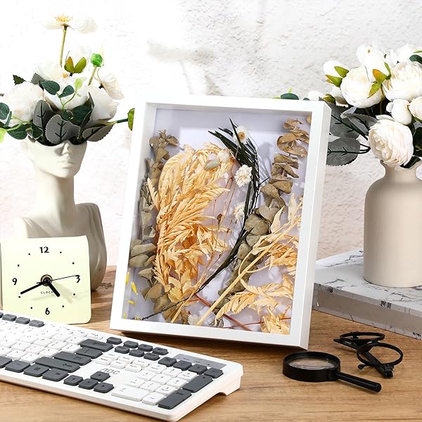 TUANSE 6 PIECES SHADOW BOX PICTURE FRAME SQUARE SHADOW BOXES DISPLAY CASES FOR SPORTS MEMORABILIA WEDDING MEMORIES CRAFTS PINS AWARDS MEDALS TICKETS AND PHOTOS (WHITE,8 X 10 INCH)