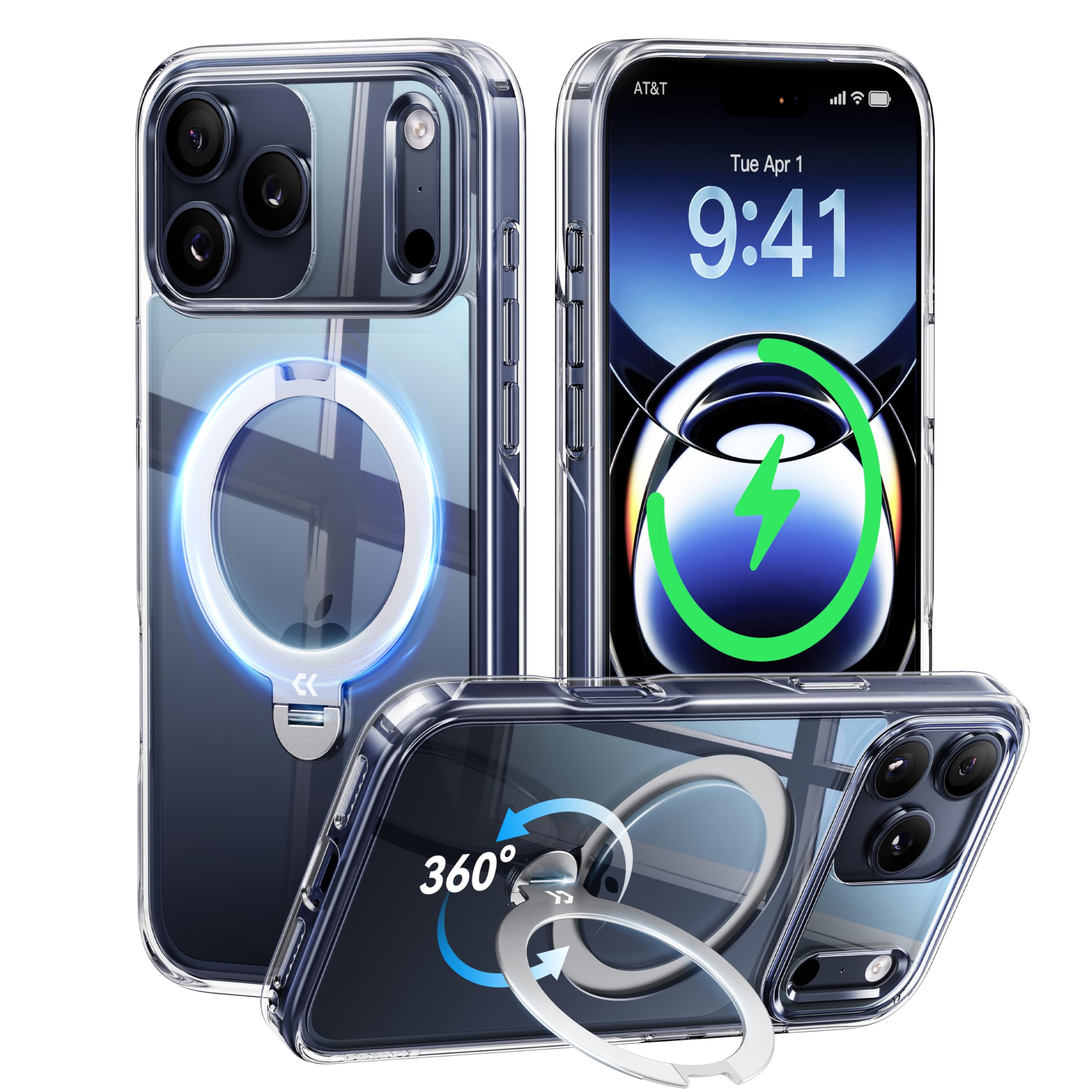 Photo 1 of CASEKOO Clear Designed for iPhone 17 Pro Case with 360 Spin Magnetic Stand [Fit for MagSafe][17FT Military Protection] Slim Polished for iPhone 17 Pro Case with Stand 6.3'', Clear
