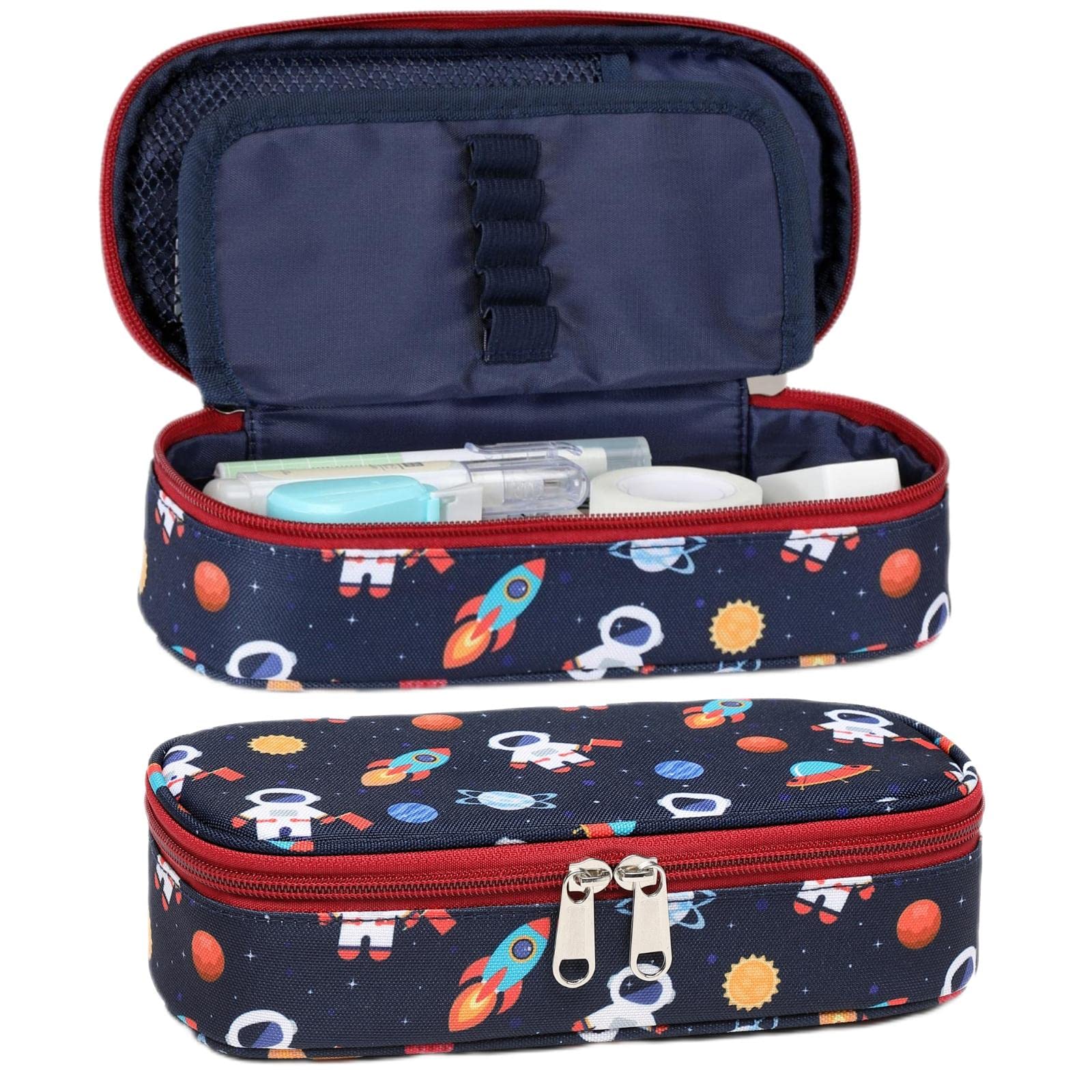 Bagseri Pencil Case for Boys - Large Capacity Pen Pouch Cute Pencil Cases with Double Zip Closure Stationery Desk Organizer for Kids School Office Supplies Kids (Dark Blue/Astronaut)