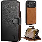TORRO Leather Case Compatible with iPhone 17 Pro Max 6.9” 2025 – Leather Bumper Case with Detachable Wallet Cover with Stand and Card Slots (Compatible with Official MagSafe Chargers) - Black