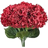 Subacy 6 PCS Artificial Hydrangea Flowers, Faux Silk Hydrangea with Long Stems, Home Wedding Decor, Table Centerpieces, Party Decorations (Brilliant Red)
