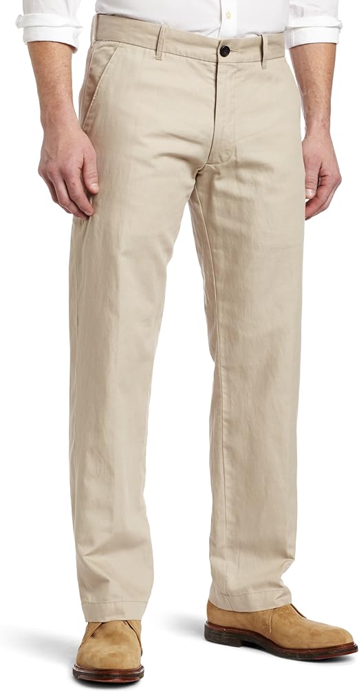 Haggar Men's Life Khaki Straight Fit Flat Front Linen Blend Chino Casual Pant, Beige, 32x30 at 