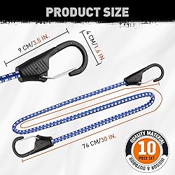 HORUSDY 10-Piece Heavy Duty Bungee Cords with Metal