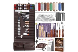 BAGERLA 120PCS Leather Working Tools, Leather Craft Tools with Custom Storage Bag Leather Working Kit for Stamping Punching Cutting Carving Sewing Leather Tools for Leather Working