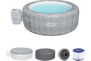 Bestway SaluSpa Honolulu AirJet Large Round 4 to 6 Person Inflatable Hot Tub Portable Outdoor Spa with 140 AirJets and EnergySense Cover, Grey