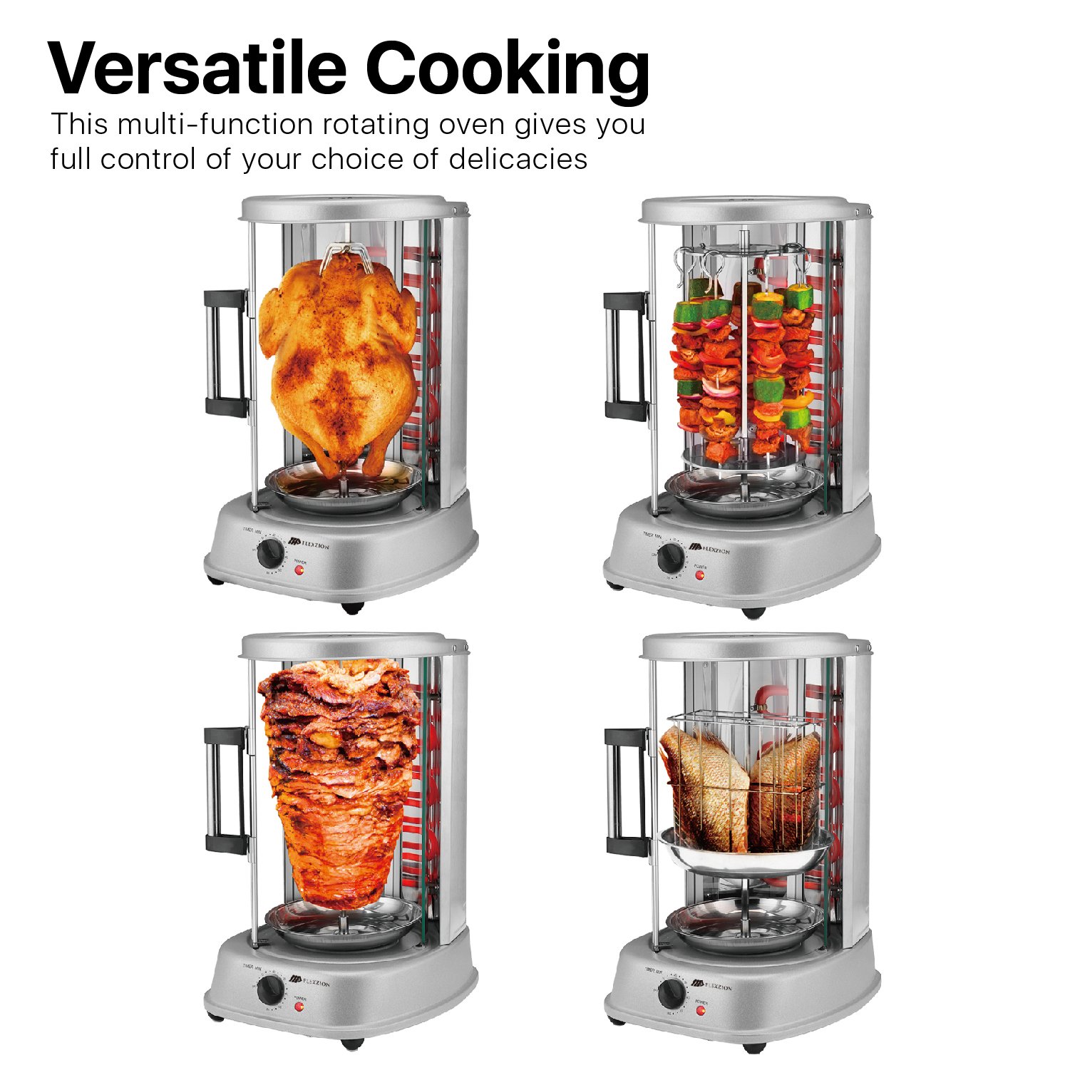 Flexzion Vertical Tower Rotating Rotisserie Oven Grill Shawarma Kebab