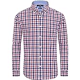 Alimens & Gentle Men's Plaid Button Down Shirts Cotton Long Sleeve Dress Shirts Regular Fit Gingham Shirts