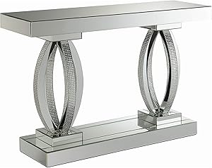 Coaster Home Furnishings Rectangular Shelf Clear Mirror Sofa Table, Silver