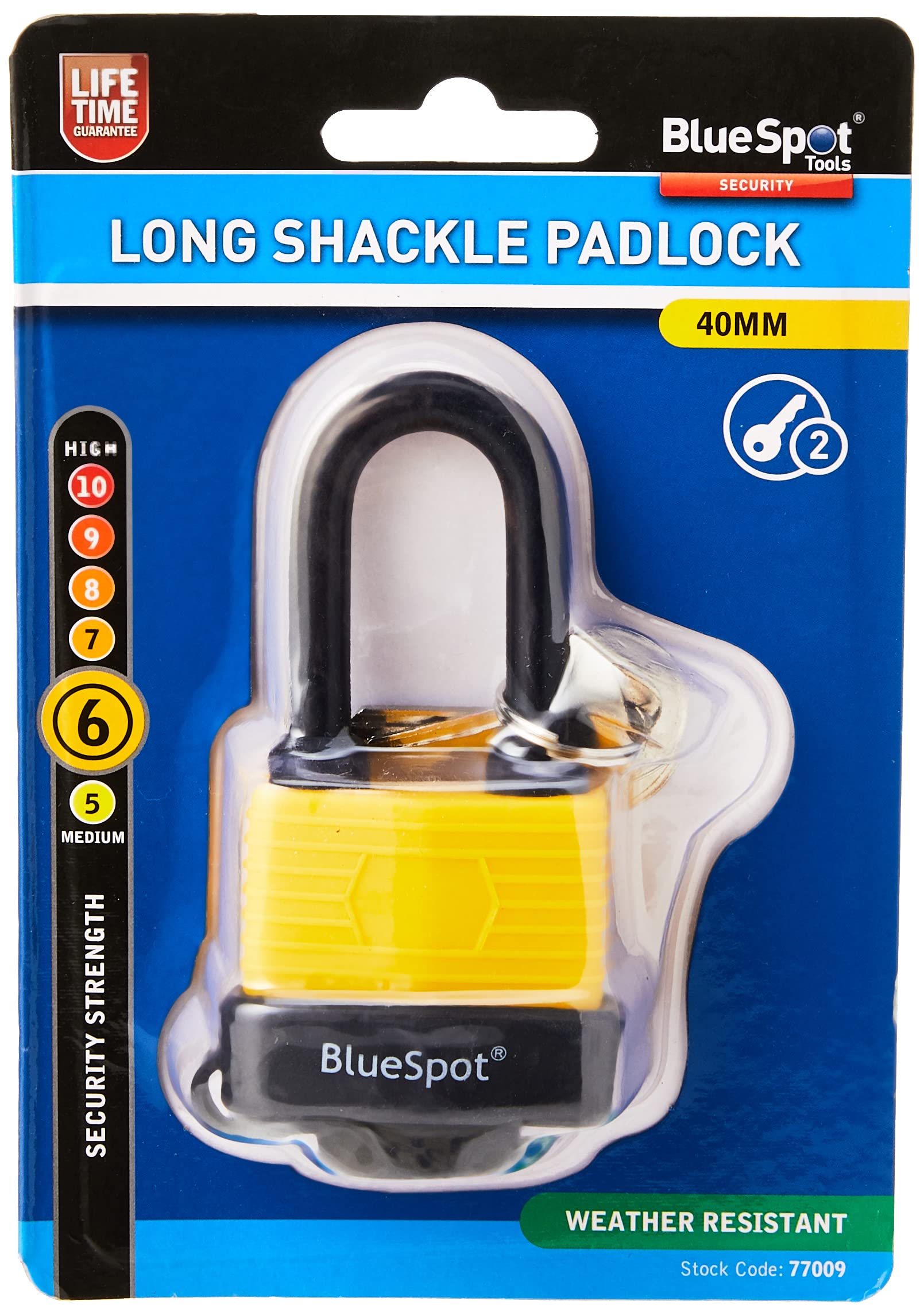 Blue Spot 77009 40 mm Long Shackle Weather Resistant Padlock