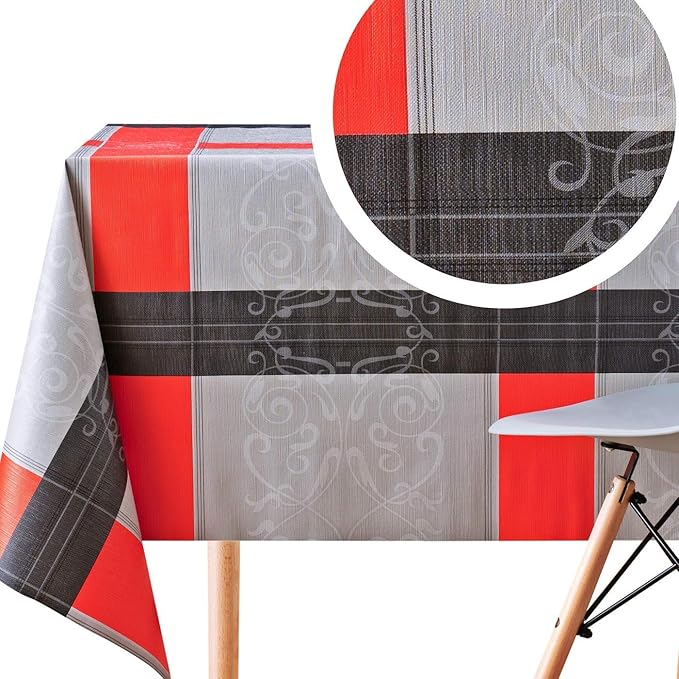 Home Direct Nappe Toile Cirée PVC Ronde 140 Cm Feuilles Rouge