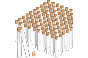 Thyle 100PCS Glass Test Tubes with Cork Clear Stoppers Round Bottom Lab Test Alcohol Tampons Glass Tubes Container Vials for Plants Scientific Experiments Candy Storage Party Favors (15x100mm/13ml)