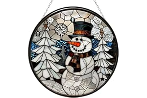 365CUSGIFTS Geometric Snowman Christmas Stained Glass Window Hangings Stained Glass Suncatcher Birthday Gift for Mom Grandma Teacher Women Friend Memorial Hook