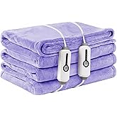 LaffyLo Electric Heated Blanket Queen Size 84"x90", with Dual Control Breathable & Luxurious Flannel, 4 Heating Levels & 10 Hours Auto-Off, Fast Heating, Machine Washable, for Bedding-Light Purple