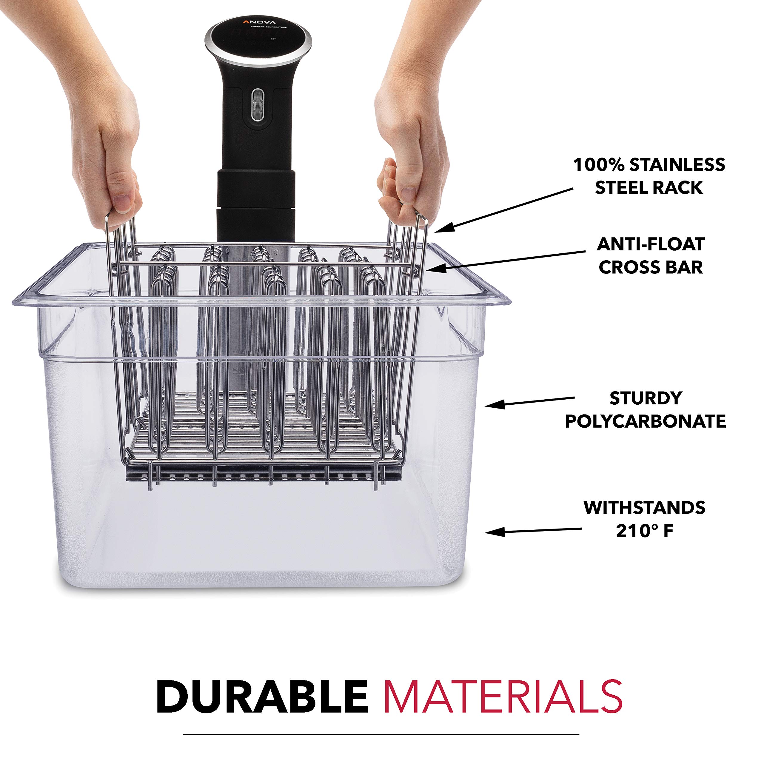 Väeske Large Sous Vide Container with Lid and 2 Racks | Sous Vide Accessories | Compatible with Anova, Anova Nano, Joule, Instant Pot, Sous Vide Cookers (26 QT, Container/Racks)