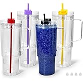 sweet grain Snow Globe Tumbler(4 Pack) - Acrylic 40 oz Tumbler with Handle and Straw, Pre-Drilled Double Wall Plastic Tumblers for Glitter Snow Globe DIY - Mix Colors Lids