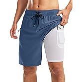 Pinkbomb Men's Swim Trunks with Compression Liner 9 Inch Quick Dry Swimsuit Swimming Swim Board Shorts for Men with Pockets