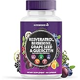 Resveratrol Berberine Grape Seed Extract Quercetin - Polyphenol Supplement with Noni Extract, N-Acetyl Cysteine, Acai Extract - Made in The USA - 60 Capsules