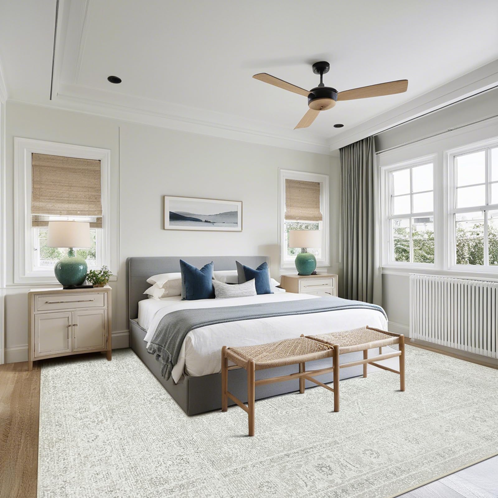 Srugn Washable Rugs 8x10 Area Rugs for Living Room,Bedroom,Dining Room- Large Ultra Soft Faux Wool Retro Carpets,Non Slip&Non-Shedding Low Pile Vintage Carpet for Home Office,Concrete Grey