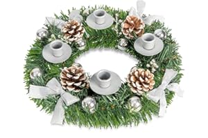 Rocinha Christmas Advent Wreath, Silver Ribbon Advent Candle Holder Centerpiece - Advent Decorations Gift for Holiday Tradition
