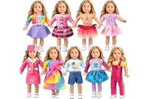 WONDOLL 9 Sets American 18 Inch Doll Clothes and Accessories - Outfits Sets - Princess Fashion Bundle for Girl(No Doll)