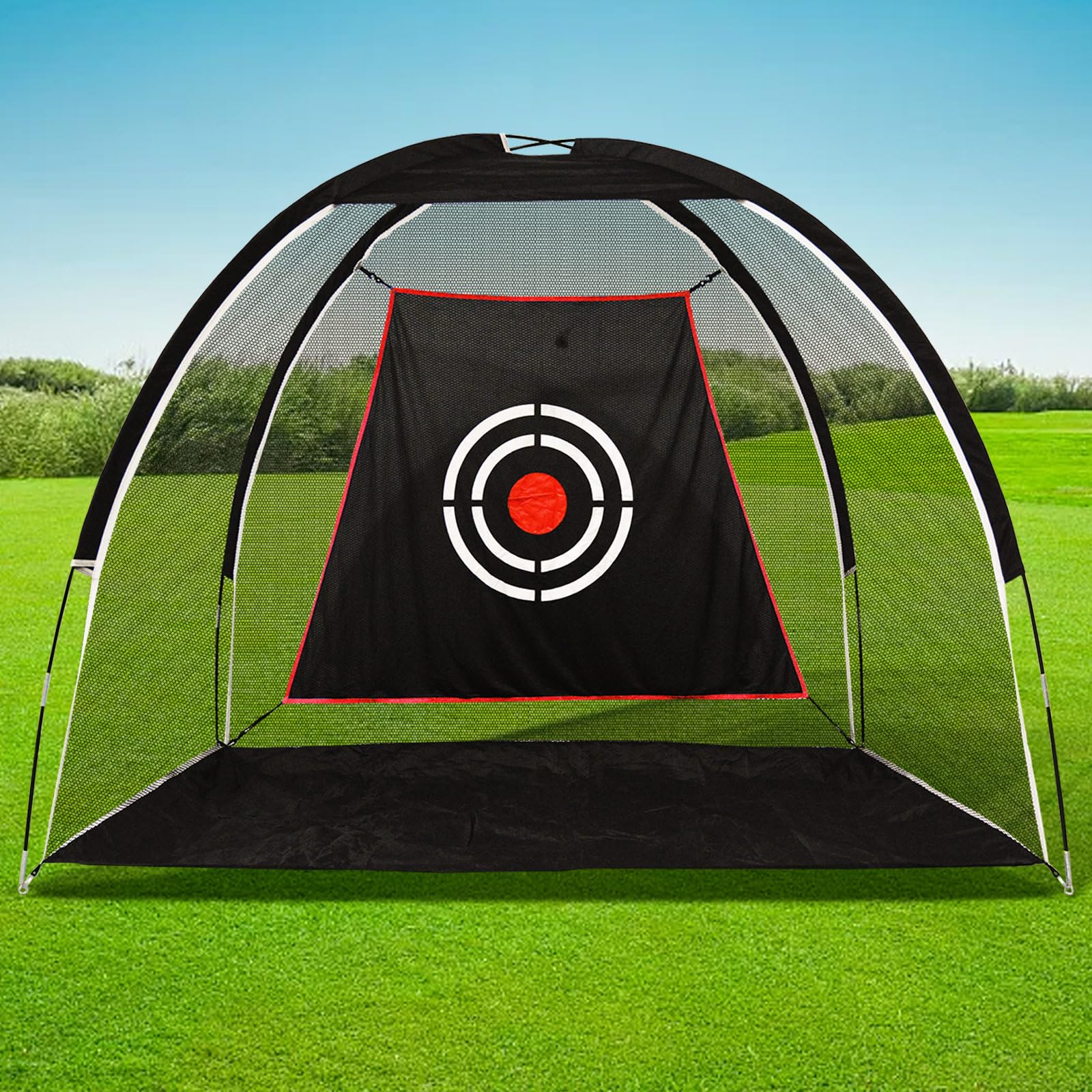 Photo 1 of Golf Hitting Practice Nets for Backyard Driving Heavy Duty Men Real Indoor Golf Balls Hitting Pitching Driving Nets for Indoor Outdoor Garage Use Golfing Swing Training Impact Cages with Frame and Net