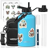 64oz Insulated Water Bottle (Cold for 48 Hrs),BPA Free&Leak Proof,Half Gallon Stainless Steel Water Flask,Water Jug with Straw Spout Lids for Gym,Hiking,Camping,Sky Blue