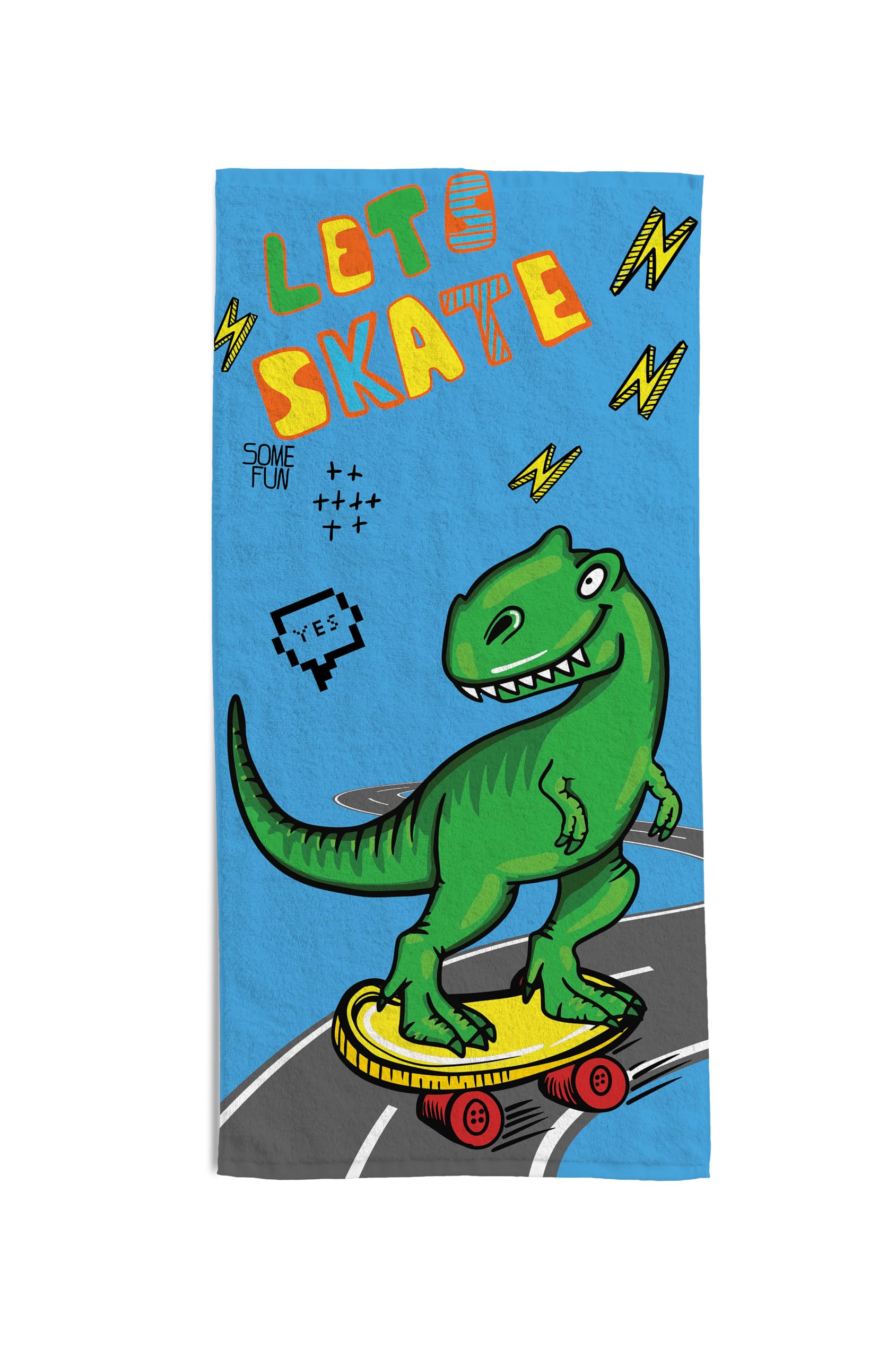 hermet Dinosaurs, Children's Beach Towel, 70 x 140 cm, Beach or Pool Towel with Dinosaur Designs, 100% Soft Cotton, Lightweight and Practical