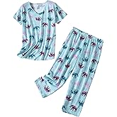 PNAEONG Women Pajama Set Sleepwear Tops with Capri Pants Casual and Fun Prints Pajama Sets