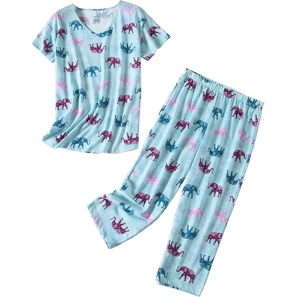 Inadays Women's Short Sleeve Pajama Set - Printed Cotton Capri Nightwear, Sizes S-3XL