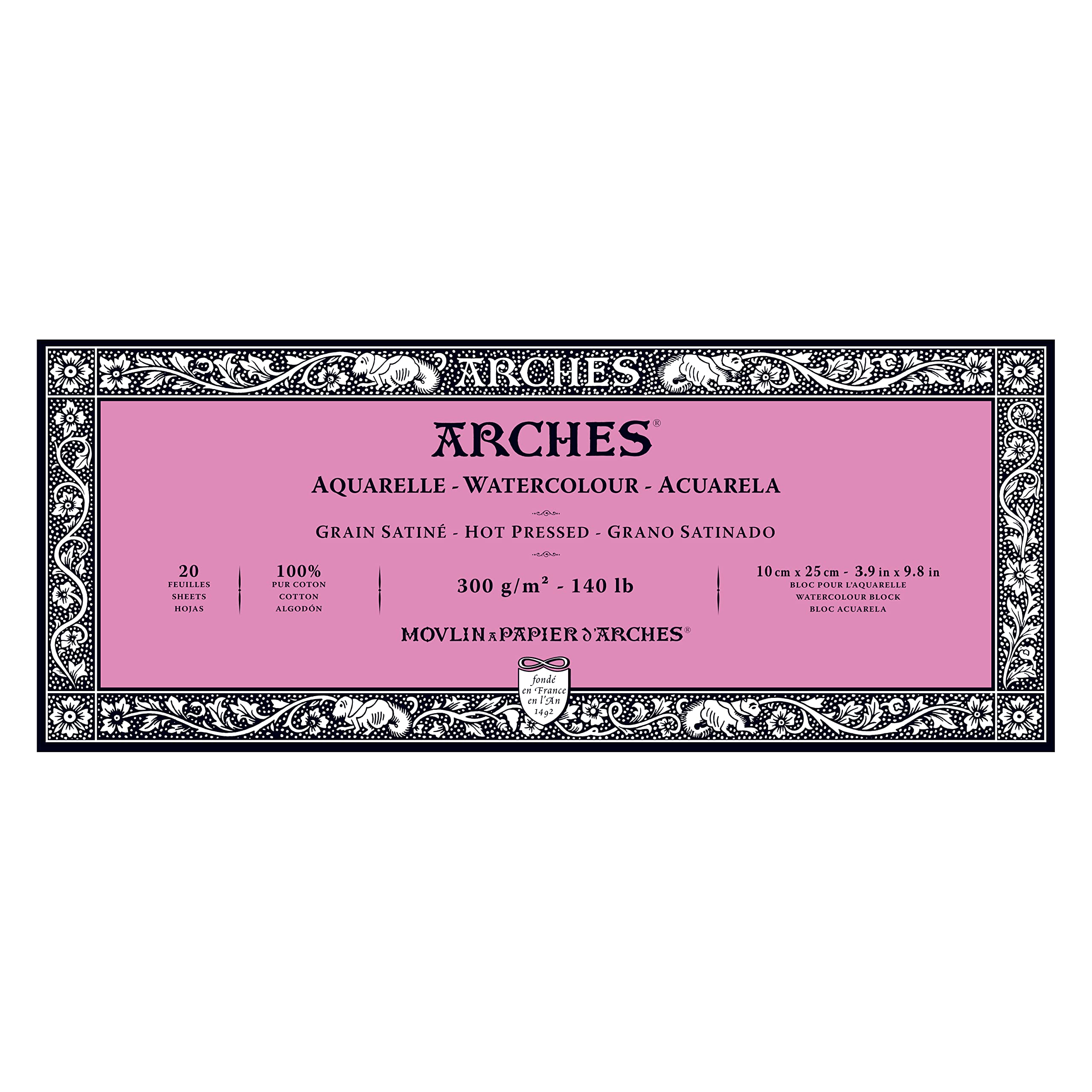 Pad of 20 Watercolour Sheets (Glued on 4 Sides) 10 x 25 cm 300 g/m², Natural White Satin Grain