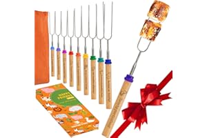 CARPATHEN Marshmallow Roasting Sticks Campfire - Set of 10pcs Smores Sticks With Beautifully Engraved Handles - Perfect as a Gift - Telescoping Stainless Steel Hot Dog Sticks Skewers