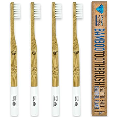 Bambus Zahnbürsten 4 er Set - Extra Weiche Borsten - Tiersymbole - Für Die Ganze Familie - Aus Premium Bambus Holz - VEGAN - 