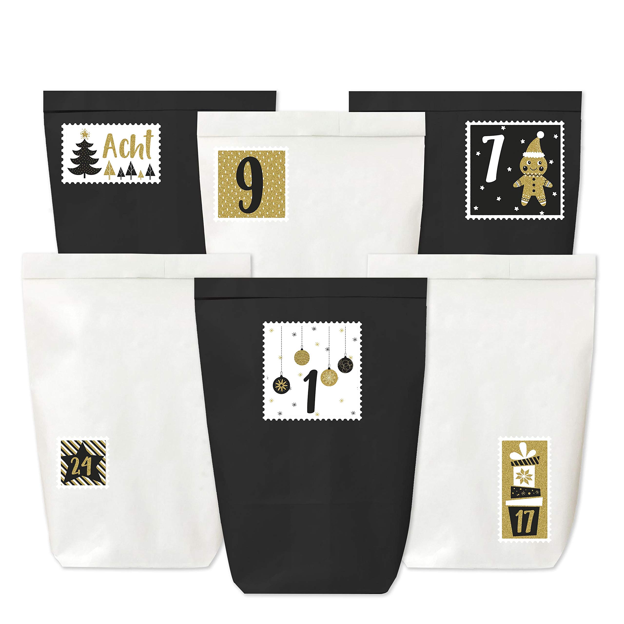 Papierdrachen Advent Calendar for filling - 24 paper bags with stickers - motif golden Stamps - 52
