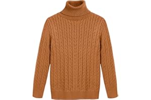 Boyoo Boy's Ribbed Turtleneck Cable Knitted Sweater Slim Fit Pullover Sweater for Kids 4-13 Years