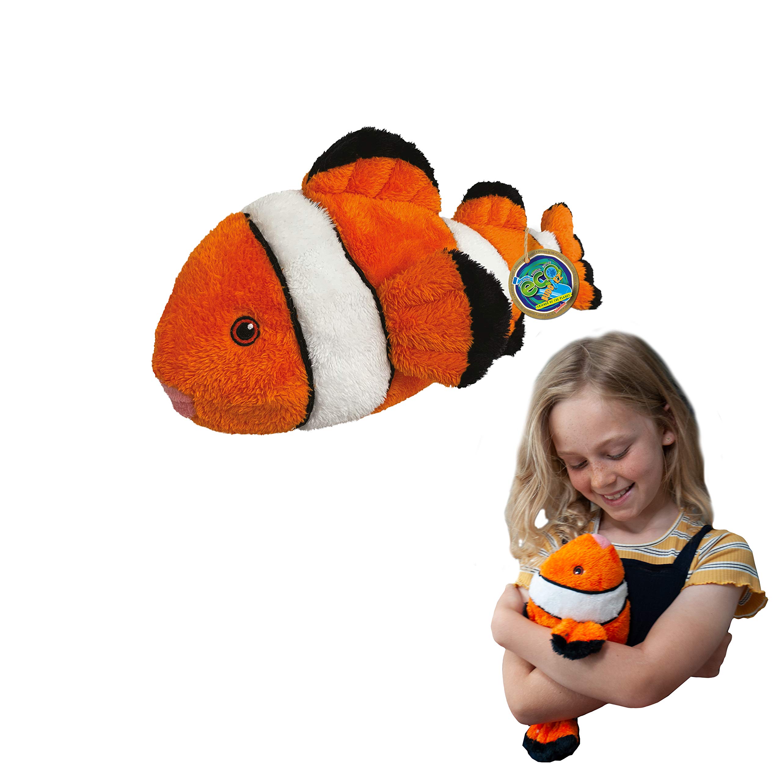 EcoBuddiez - Clown Fish from Deluxebase. Medium 30cm Soft Plush Animals made from Recycled Plastic Bottles. Eco-Friendly Cuddly Gift for Kids and Cute Stuffed Animal Toy for Toddlers.
