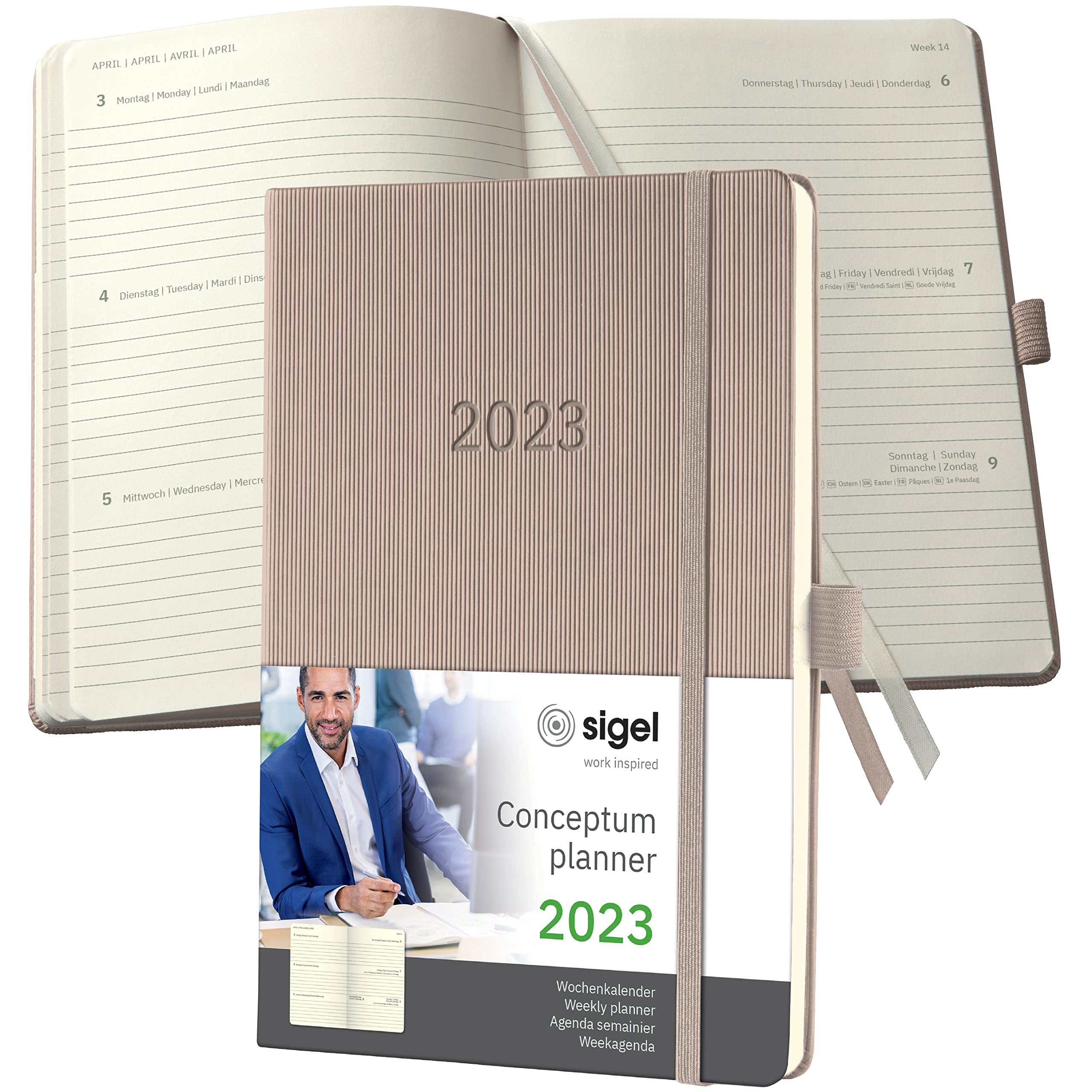 SIGEL C2360 Weekly planner Conceptum 2023 - approx. A5 - taupe - hardcover - 2 pages = 1 week - 192 S.