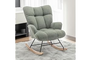 SAETSFEG Nursery Rocking Chair Teddy, Upholstered Glider Rocker with High Backrest, Comfortable Stylish Accent Armchair with Padded Seat for Living Rooms, Bedrooms, Offices, Green